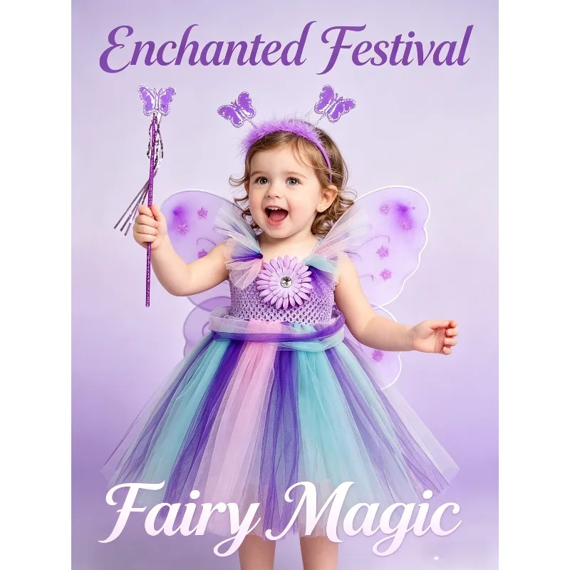 

Layered Mesh Butterfly Tulle Long Gown Forest Floral Elf Dress Birthday Holiday Party Cosplay Stage Show Photo Shoot Costume