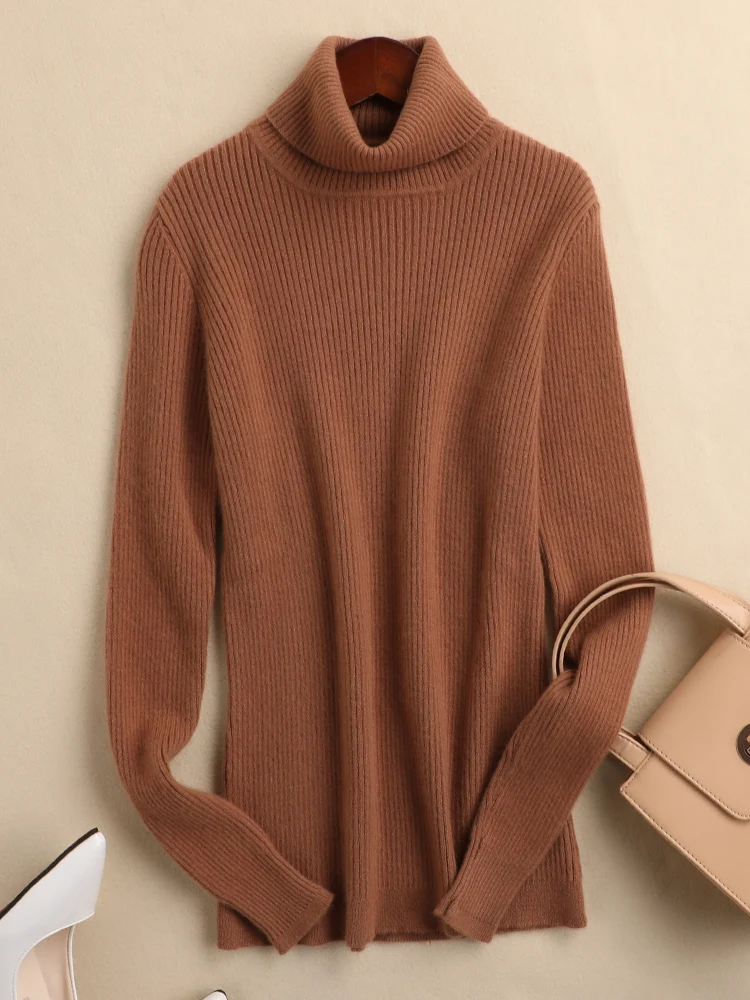 Women Sweater Turtleneck Long sleeve Kniwear Autumn Winter  Basic Bottoming Pullover 100% Cashmere Korean Popular Clothes Tops