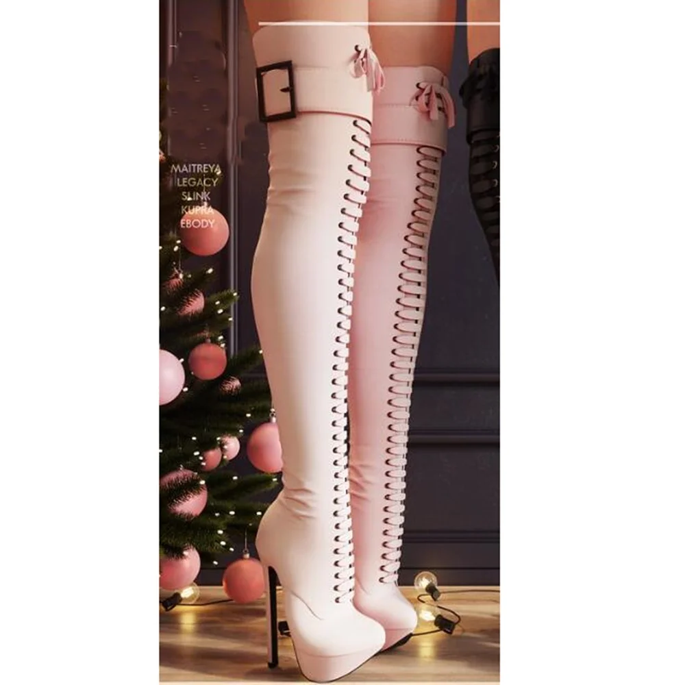 Nude Cross Tied Buckle Belt Over the Knee Boots Platform Stiletto High Heel Fashion Sexy Women Shoes 2024 Zapatos Para Mujere