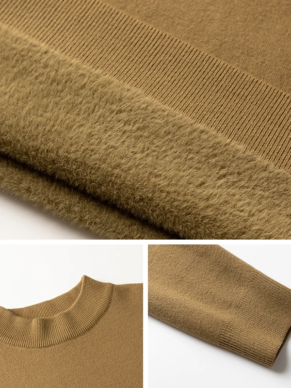 Maglieria da uomo rotonda con fodera Ne Fce, vestibilità ampia, sopraelevata, strato base caldo, maglione lungo casual coreano Sle