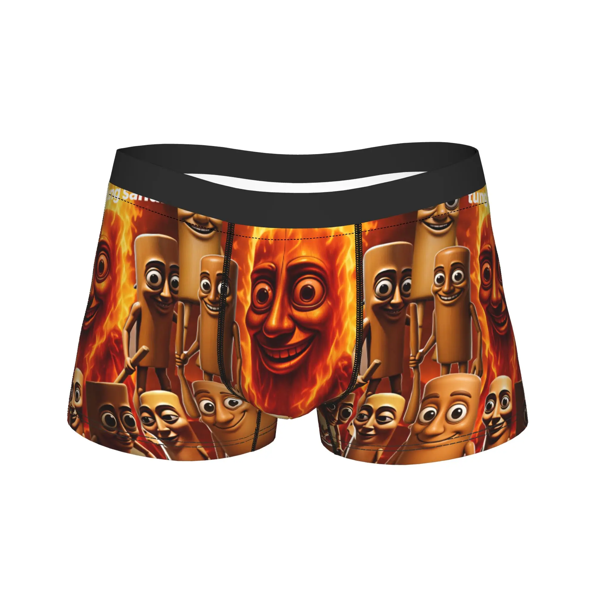 Tung Tung Sahur Multi Character Fire Boxer Shorts 3D Pouch Underwear Hot Sale Pattern Boxer Brief Sexy Soft Men Panties Big Size