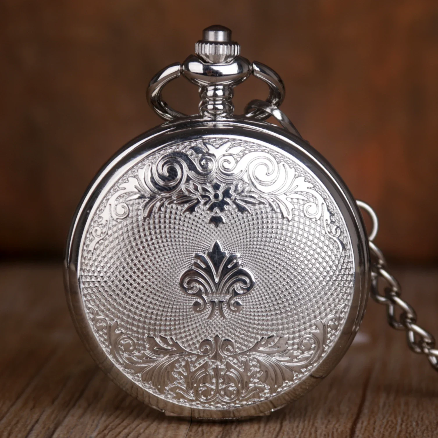 Double Open Case Mechanical Pocket Watch Silver Men Women Stylish Retro FOB Hand Wind Skeleton Dial Steampunk Necklace Pendan