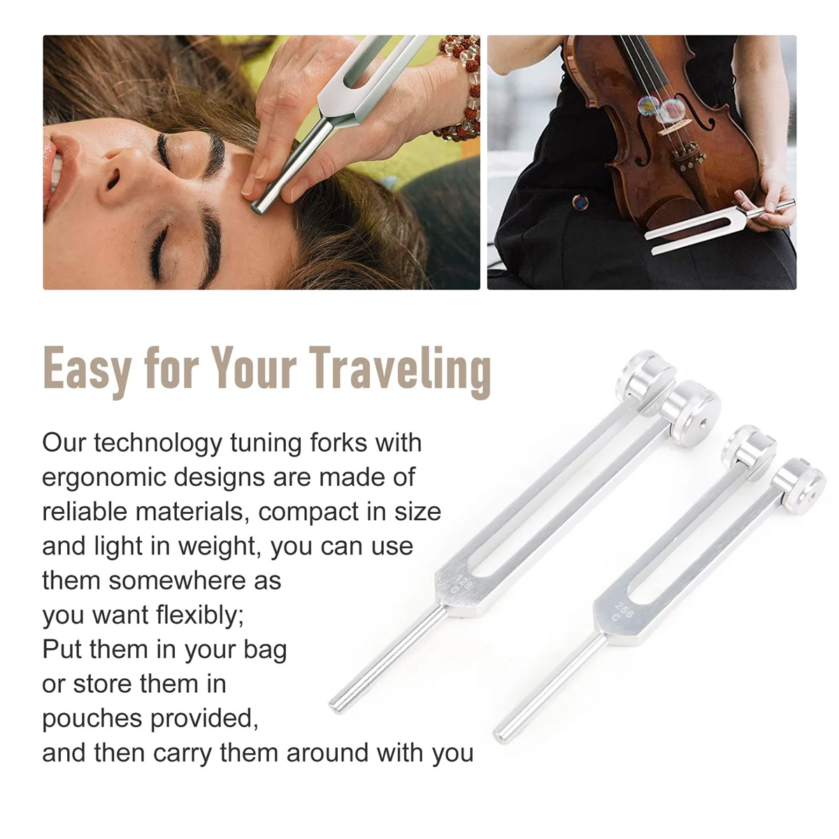 مجموعة 4 قطع من الشوكة الرنانة (128 هرتز، 256 هرتز، 512 هرتز، 528 هرتز) مع مطرقة شوكة ضبط لأدوات اهتزاز الصوت الصوتي GSY