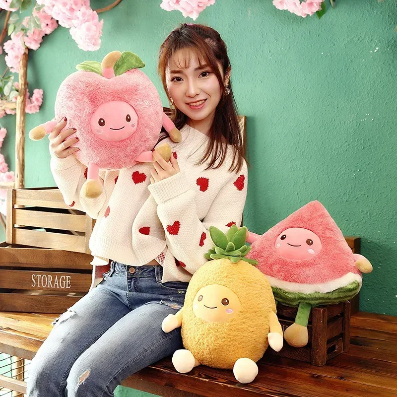 Cute Pink Watermelon Pineapple Apple fruit food Anti-stress soft creative pillow cushion plush doll girl hobby Children toy gift