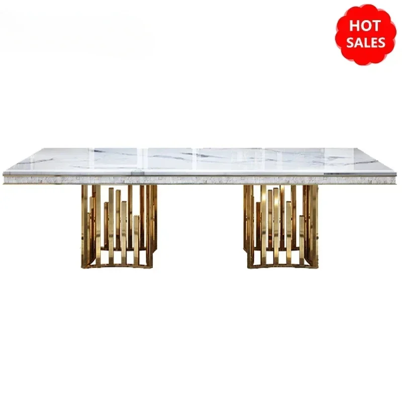 

Modern Marble Dining Tables Modern Rectangular Gold Stainless Steel Large Apartment Dining Table