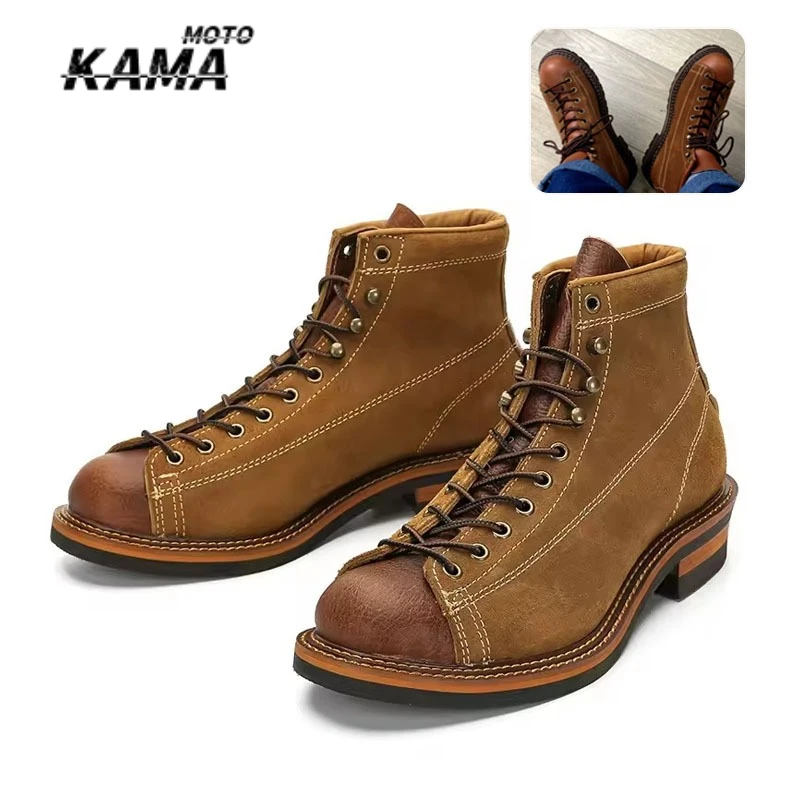 

Cowhide Hiking Shoes Men's Trekking Boot British Ankle Casual Sneakers Trekking Shoes Thick Soled High Top Motorcycle Boots