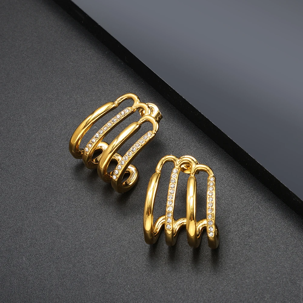 

JOVO LOVE New in Earrings CC Multi-layered Jewelry Metal Claws Shaped High End Jewelry Inlay Clear Zircon Premium Earring ﻿Gifts