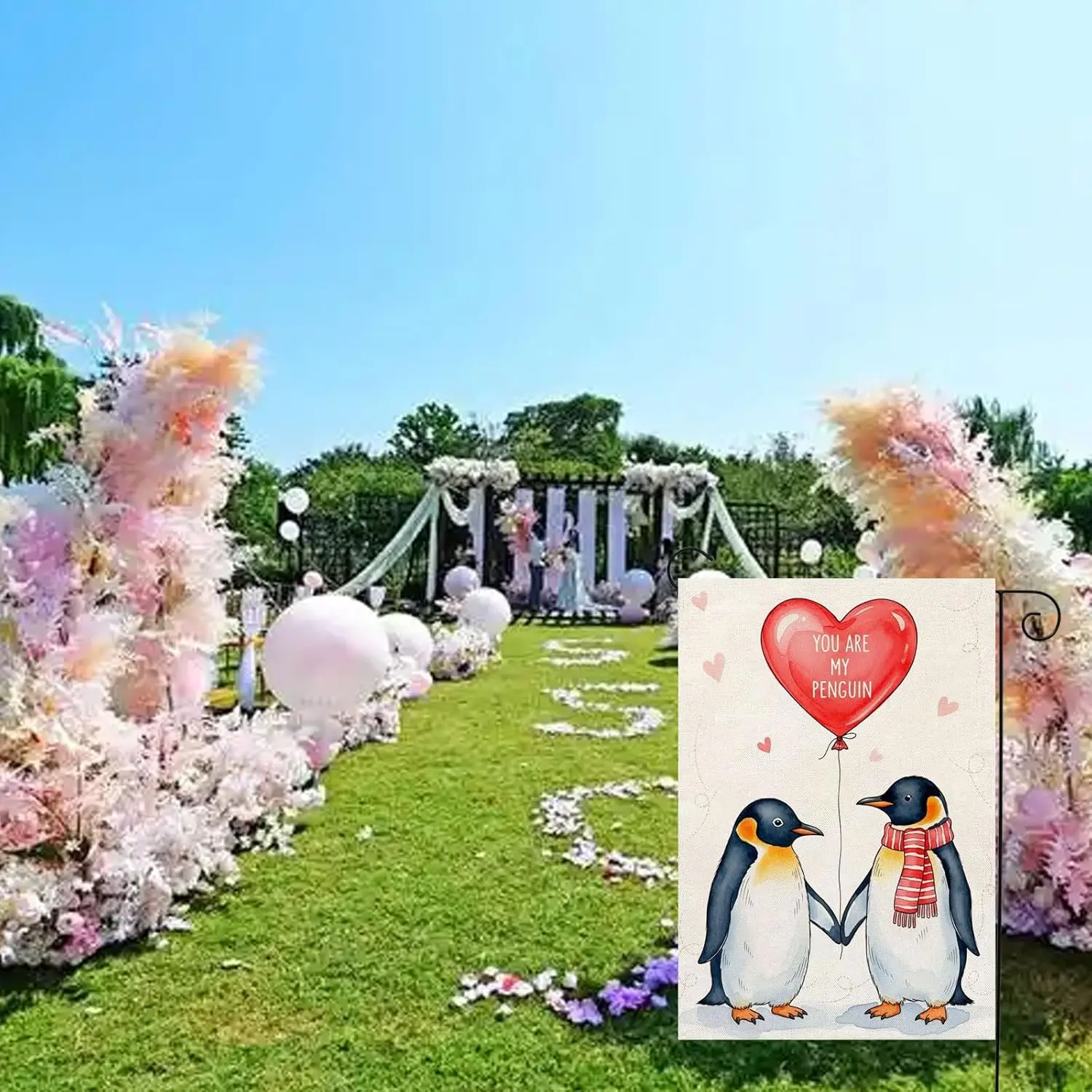 Valentines Garden Flag You Are My Penguin 12x18 Inch Double Sided for Outside Small Burlap Love Heart Holiday Party Yard Out EEZ