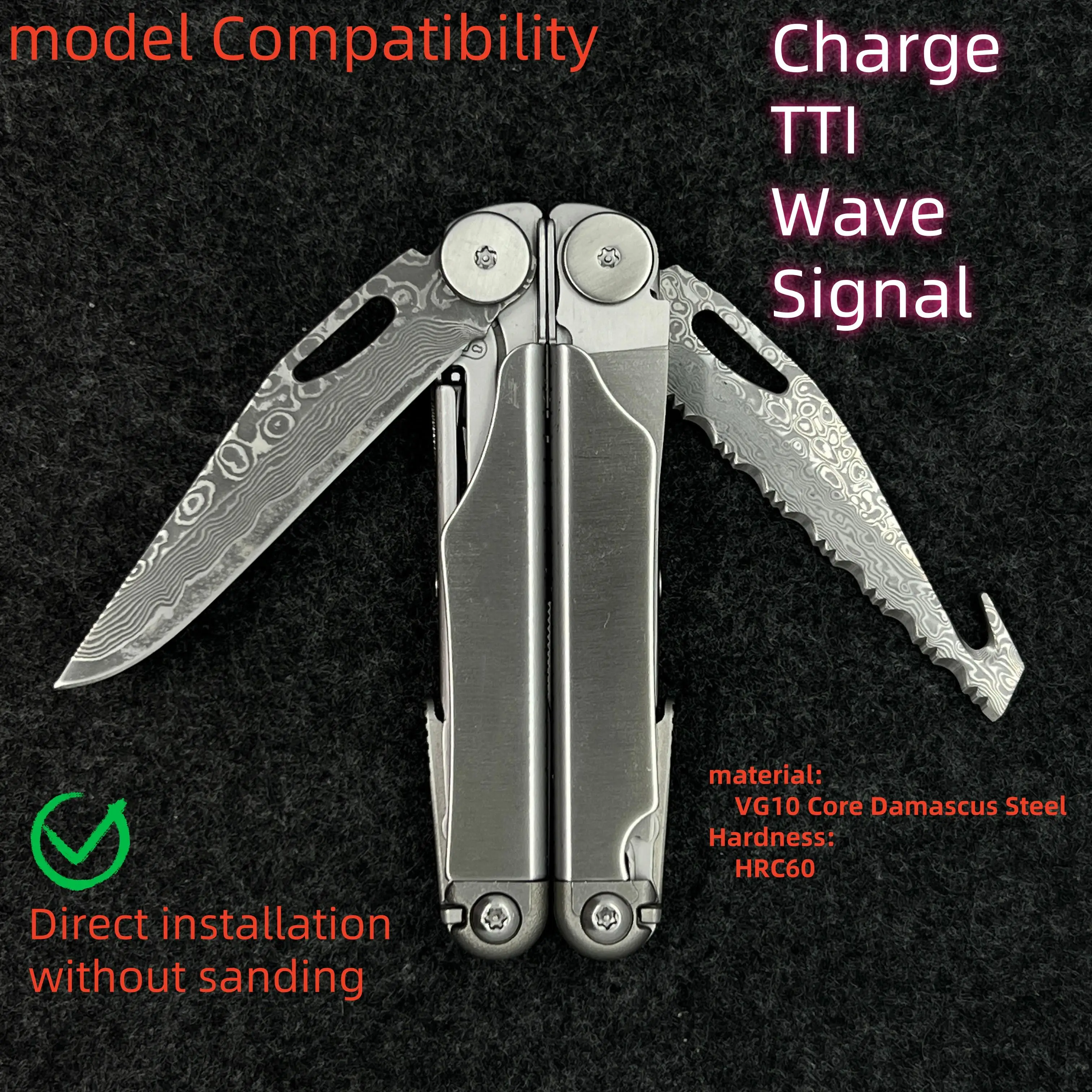 VG10 Damascus Steel Replacement Blade For leatherman TTI Wave Signal Main Knife and Serrated Knife DIY Accessories