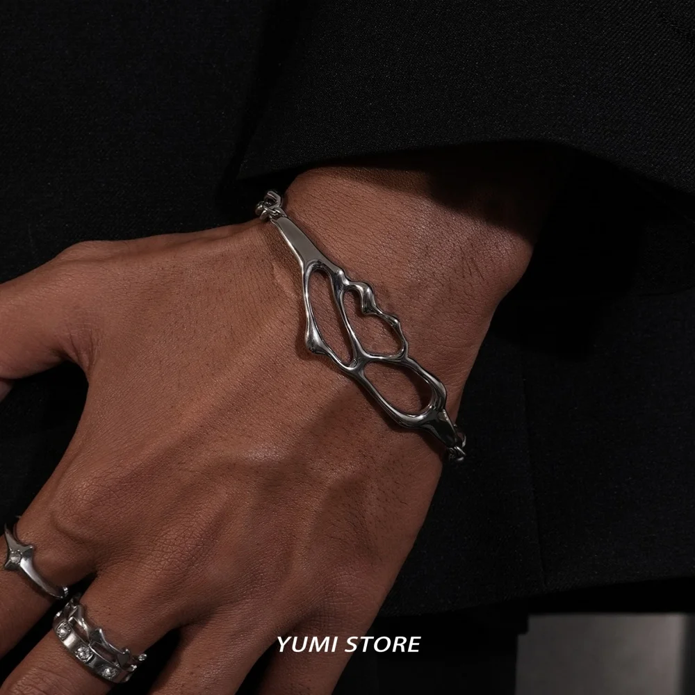 Titanstahl Unregelmäßiges Herz-Armband Hohle Geometrische Kette für Damen und Herren Y2K Punk Streetwear Modeschmuck – Detail 6