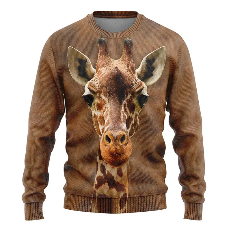 New Autumn 3D Cute Animals Giraffe Sloth Horse Cats Printing Sweatshirts For Men Children Fashion Funny Streetwear Pullovers Top