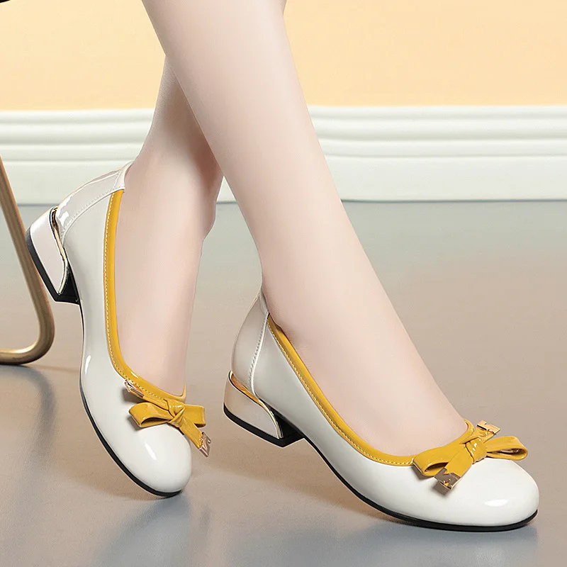 

Shoes for Women Zapatos Mujer Fashion Round Toe Patent Leather Low Heel Single Shoes Lady Slip on Classic Comfort Office Shoes