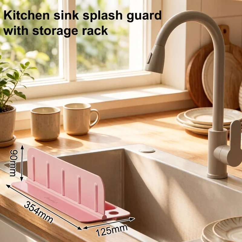 Kitchen Silicone Sink Splash Guard Waterproof Anti Splash Shield Drain Storage Tray Flexible Holder for Dishwashing Kitchenware