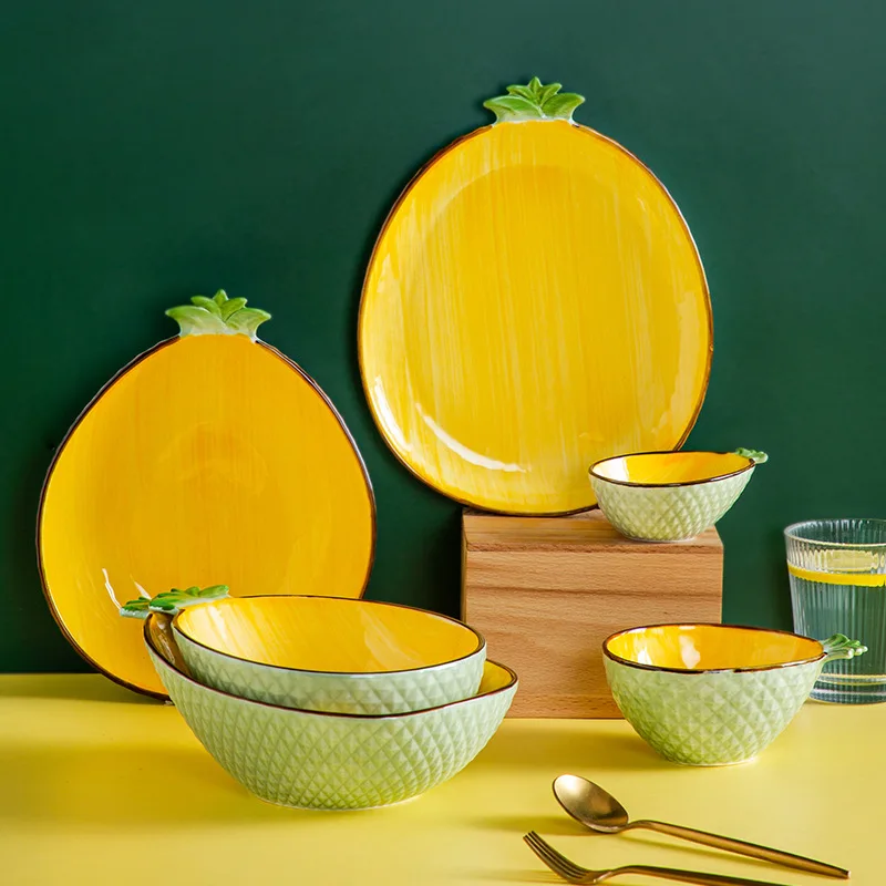 

Pineapple Ceramic Plate Rice Bowl Fruit Salad Bowl Creative Girl Cute Dishes Home Restaurant Tableware Kitchen Supplies