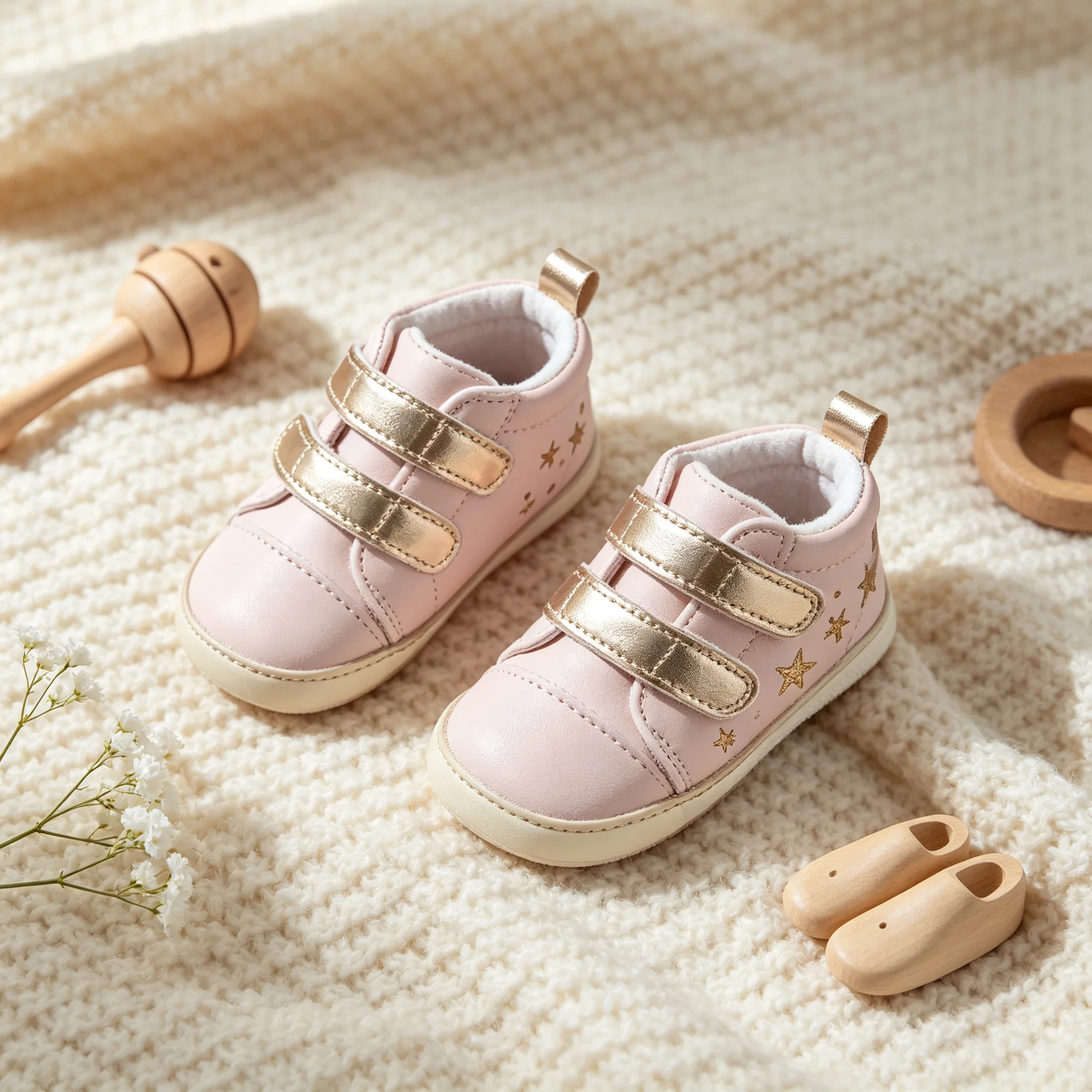 Baby First Walker Shoes for Girls 3-18 Months Pink Star, Soft Sole, Non-Slip, Breathable Prewalker Toddler Shoes for First Step