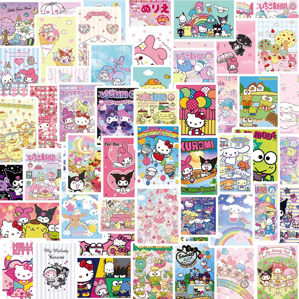 

10/30/50/100pcs Cute Sanrio Poster Stickers Kawaii Girls Waterproof Decoration Decals Kuromi My Melody Cartoon Kids Sticker Pack