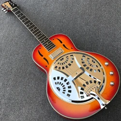 Grote Resonator Steel Electric Guitar, Cherry Sunburst Flame Maple Top, Mini Humbucker Pickups, High Quality Guitarra