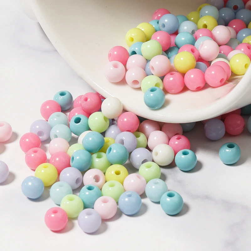 100pcs/Lot 5 6 8 10mm Macaron Colors Children DIY Beads Round Acrylic Beads Loose Beads for Jewelry Making Diy Bracelet Necklace