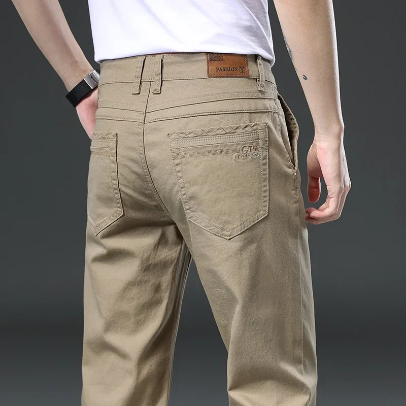Autumn New Brand Clothing 97% Cotton Fashion Stretch Straight Pants Men Business Casual Work Pants Embroidery Trousers Men's
