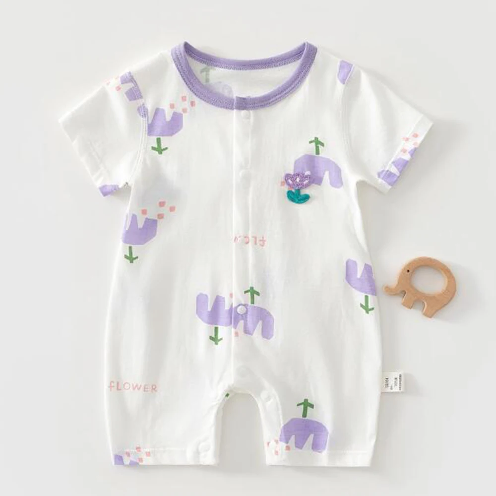 بوتيك ملابس الفتيات الصغيرات الصيف 100% القطن رومبير الأزهار رقيقة نوع الوليد الرضع بذلة الطفل #5