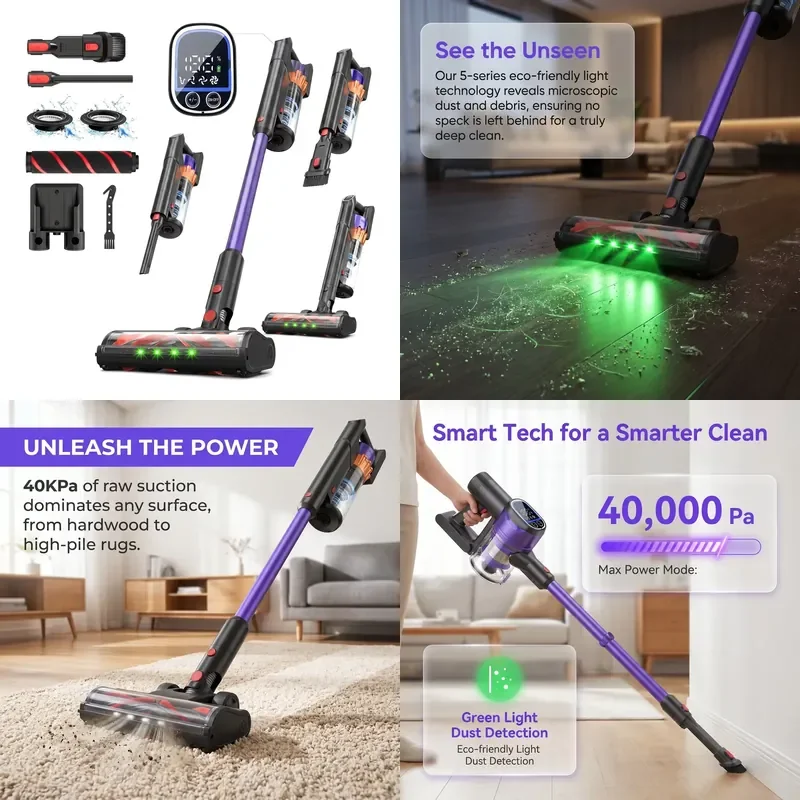 for Manufacturer Brushless Cordless Handheld Vacuum 40000Pa Green Light Dust Display Washable HEPA Long Runtime Vacuum