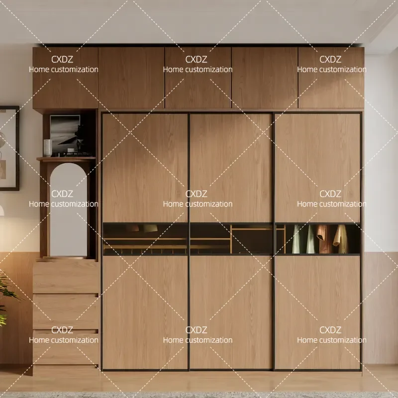 Nordic Retro Sliding Door Wardrobe European Pine Board ENF Grade Bedroom Storage Small Apartment Home Complete Combination