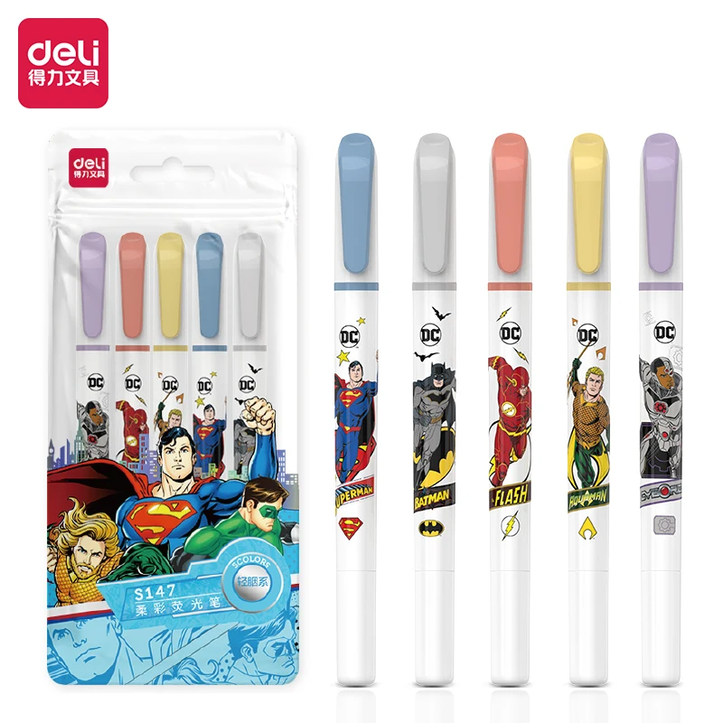 5Pcs/Set DELI S147 Justice League Highlighter Kawaii Expression Paint Marker Pen School Office Office Stationery Supply Funny