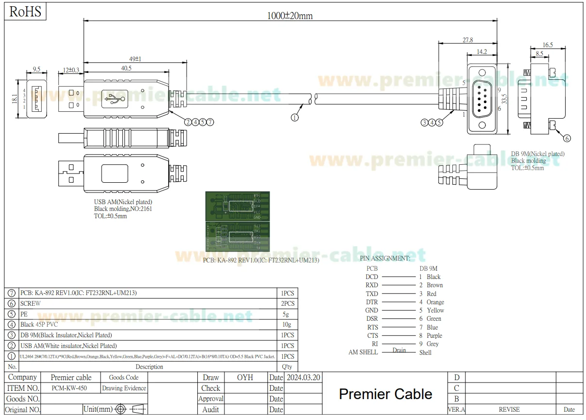 USB-zu-RS-232-Konverter DB9-Stecker auf USB2.0 Serieller COM-Adapter Ultra-Dünnes DB9-Rechtwinkelkabel DB9 RS232 Serielles Anschlusskabel – Detail 9
