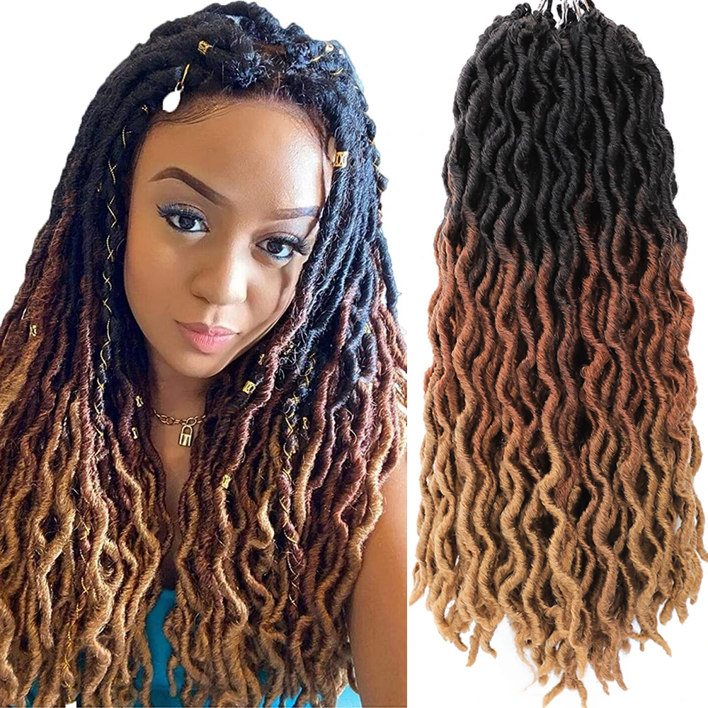 Goddess Faux locs Crochet Hair 18 inches Soft Gypsy Locs Wavy Crochet Braids Dreadlocks 3 Tone Curly Wavy Twist Braiding Hair