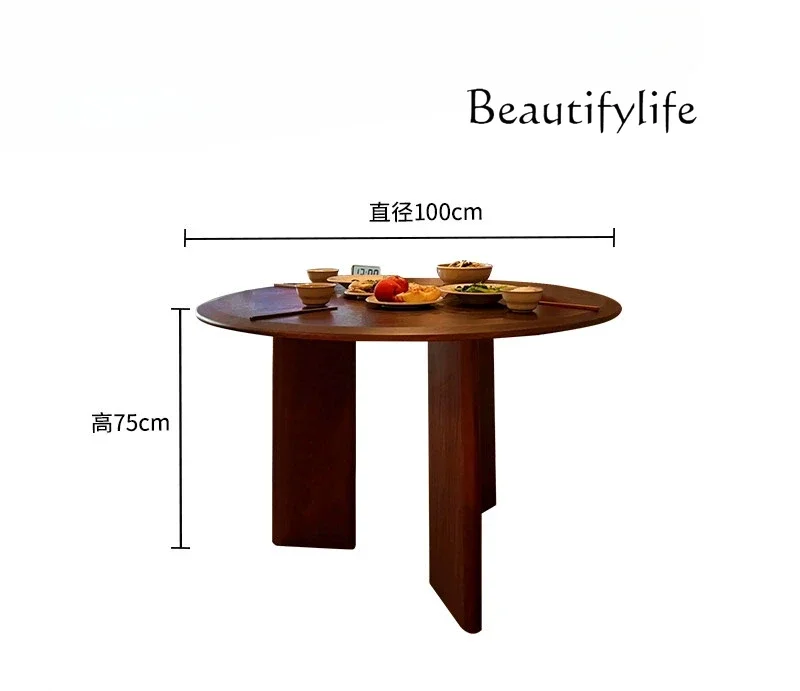 

Medieval household round dining table French solid wood small apartment dining table