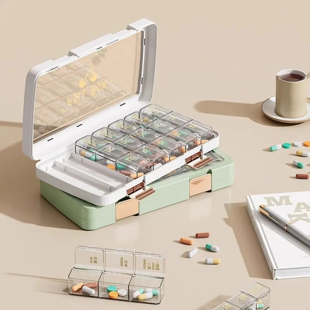 BPA الحرة 21/28 شبكة منظم حبوب منع الحمل صندوق بلاستيكي واضح 7 أيام حالات حبوب منع الحمل المدمجة المحمولة صندوق تخزين حبوب منع الحمل خطة الأدوية الشهرية