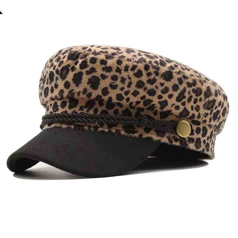 

New Leopard Print Y2k Beret Women's Spring and Autumn Retro Personality Niche Big Head Sunshade Flat Top Octagonal Newsboy Cap