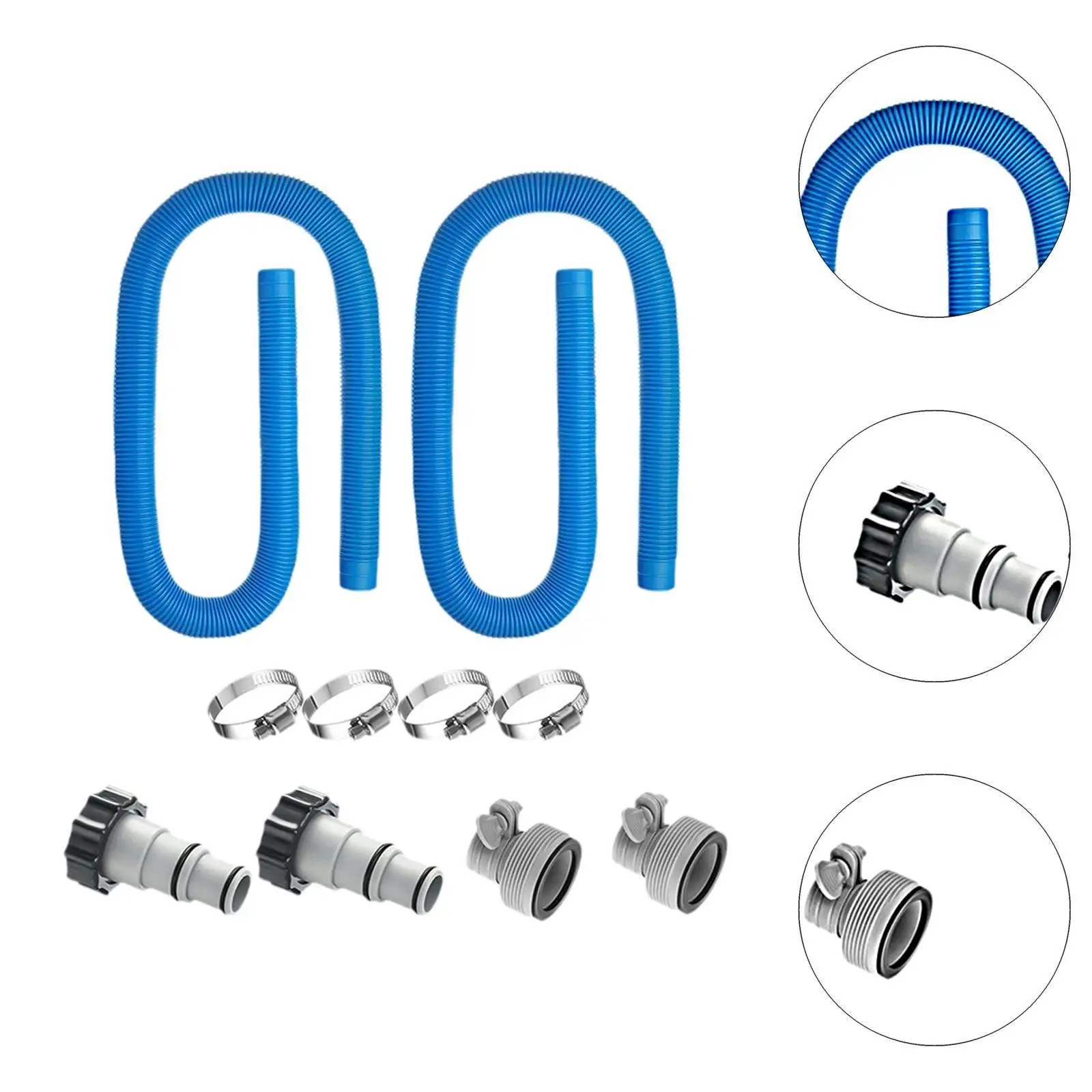 Swimming Pool Filter Hose 1.25" Diameter with Metal Clamps Pool Hoses Replacement for Above Ground Pools Garden Household