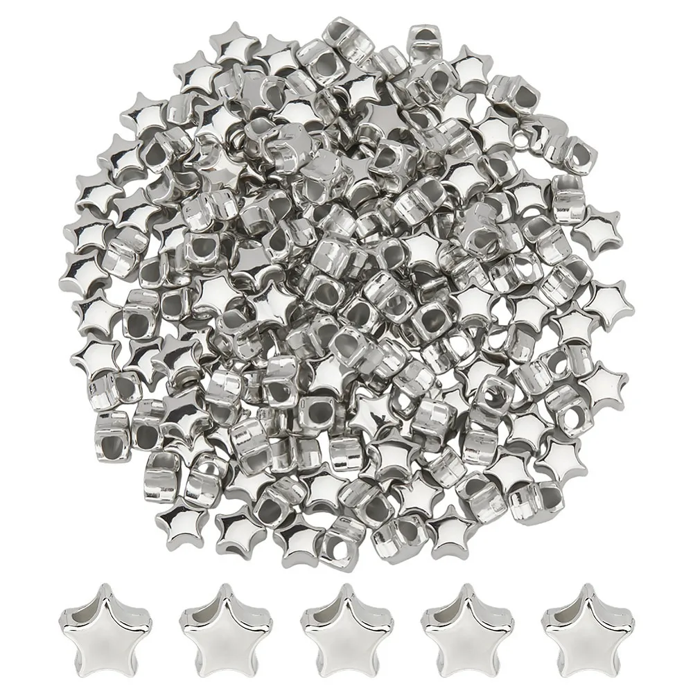 500Pcs CCB Plastic Esuropean Beads Large Hole Beads Platinum Star 10.5x10.5x7mm Hole: 3.5mm