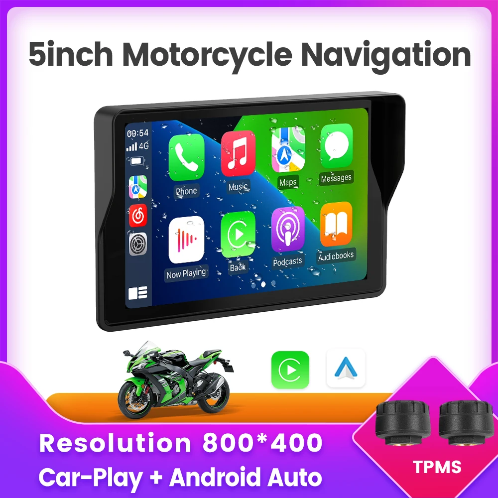 

5-inch Portable Motorcycle Internet Navigation Wireless Carplay Android Auto 800*400 IP67 Waterproof touch screen Plug and play