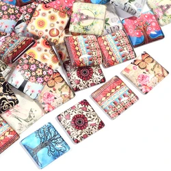 10pcs/lot Butterfly and Flower Pattern Glass Cabochon Beads 15-30mm Square  Cabochon Beads For DIY Jewelry Necklace Accessories