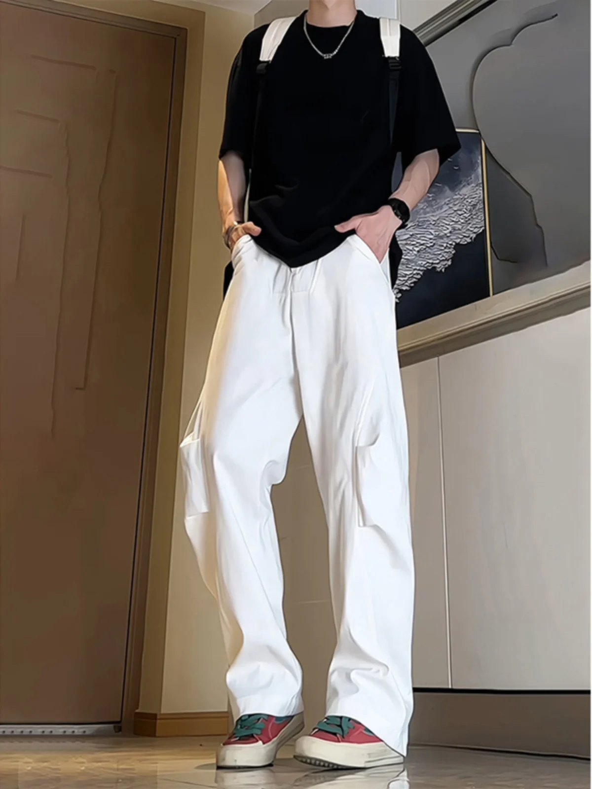 

Мужские летние джинсы American Vibe с плиссированным дизайном, прямые, свободные, из денима, с широкими штанинами, повседневные, прямого кроя