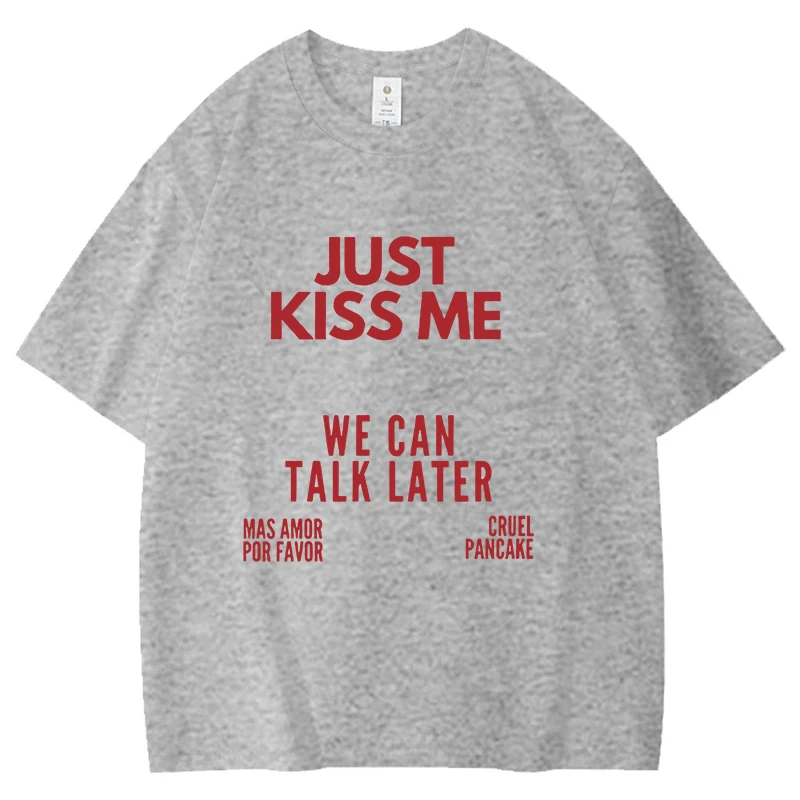Couple's Simple and Quirky Letter Cotton Top Just Kiss Me Print Pattern Men Woman T-shirt Comfortable Classic Tee Casual Shirts