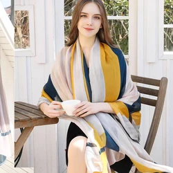 Orange Blue100% Silk Scarf Fashion Striped Design Long Scarves Ladies Summer Utralong Beach Shawl Winter Twill Scarves 195*110cm