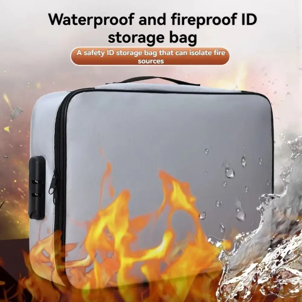 

Waterproof Fireproof Document Bag Multi-Layer Comfortable Handle Portable Passport Case Large Capacity Zipper Closure