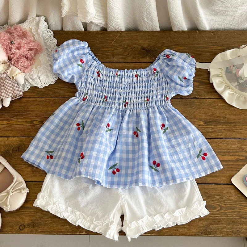 

New Summer Baby Clothes Suit Children Girls Dress Shorts 2Pcs/Sets Kids Clothing Toddler Casual Plaid Costume Infant Tracksuits