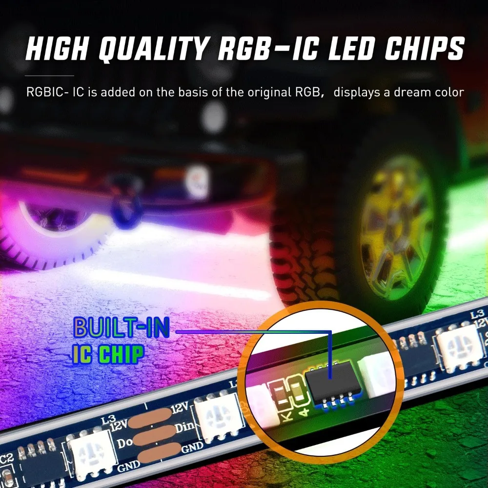 Nilight 6Pcs Car Underglow Neon Accent Strip Lights Wireless App & Remote Dual Control DIY Sound Active Function Music Mode