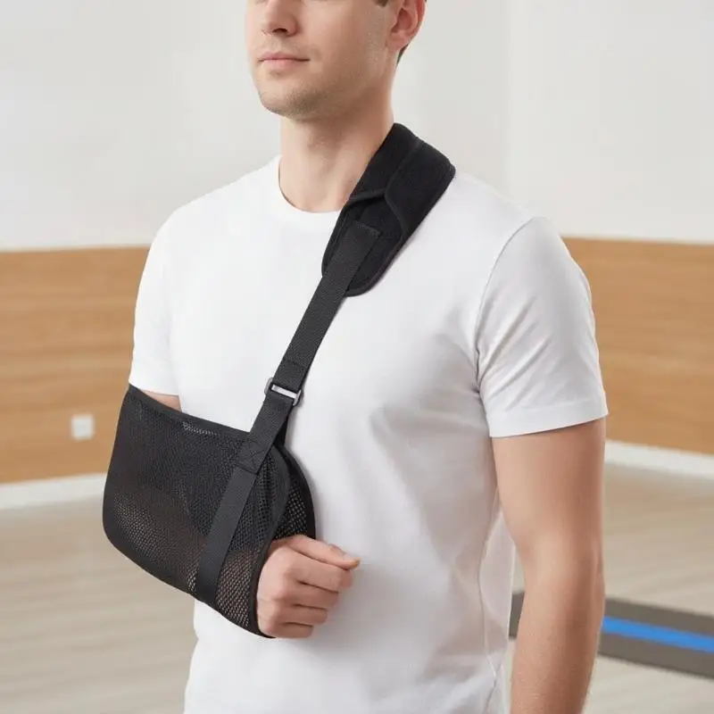 Armschlinge aus atmungsaktivem Netzgewebe mit verstellbarem Riemen, Universalgröße für die Rehabilitation von Knochenbrüchen und Verletzungen. – Detail 4