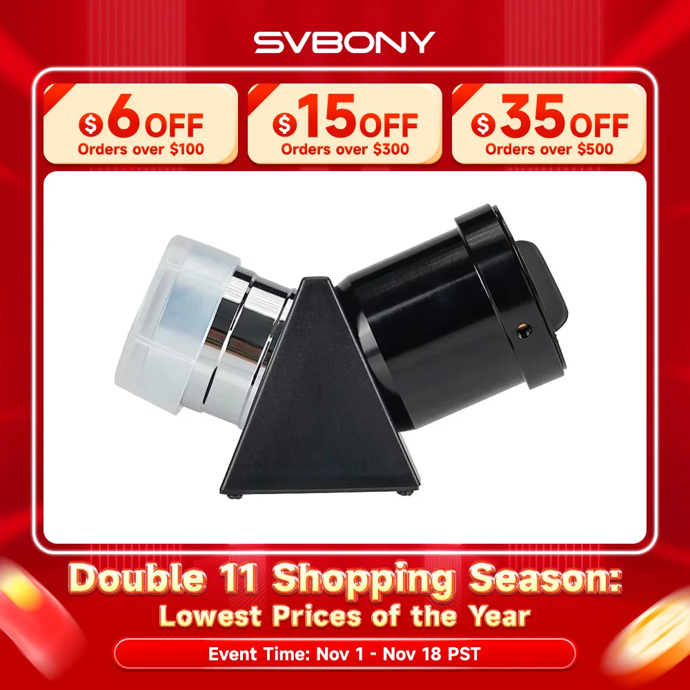 Svbony SV221 1.25“ Zenith Mirror 45 Degree Correct Image Coated Prism Diagonal Provides Sharp Views for Refractor Telescope