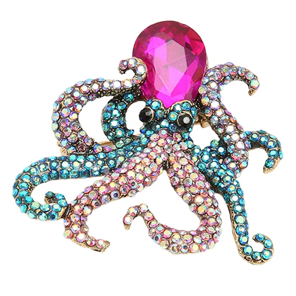 Purple Head Octopus Pin Brooch Rhinestone Pins 4.4 * 4.5cm Sea Life Brooch Metal Alloy Animal Jewelry Brooch Beach Accessories