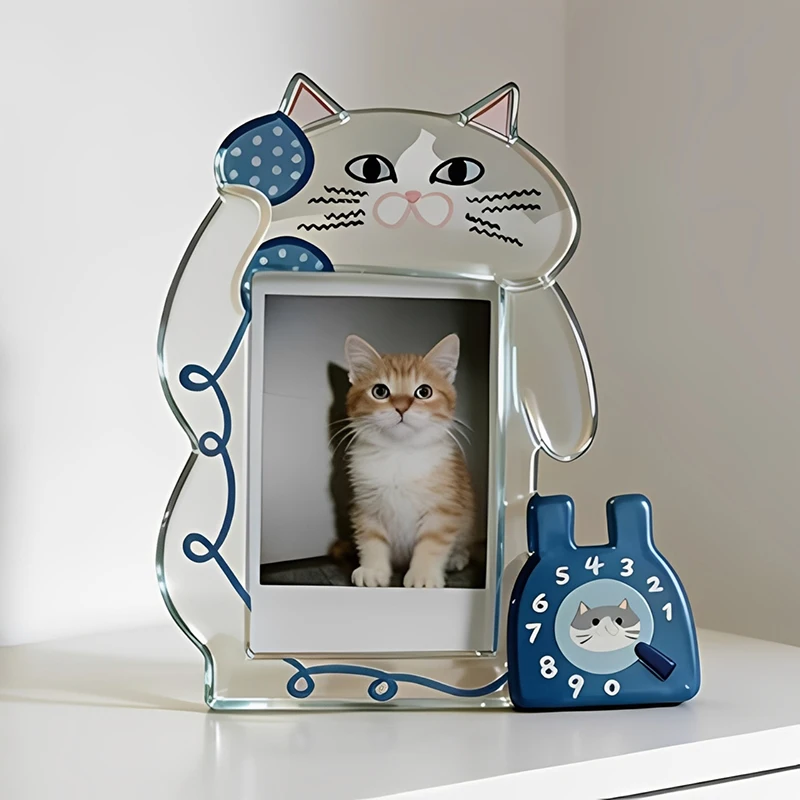 Cat Photo Frame for Instax Mini Acrylic High Clear Picture Holder Cute Desktop Display Stand Portable Durable Photo Case Office