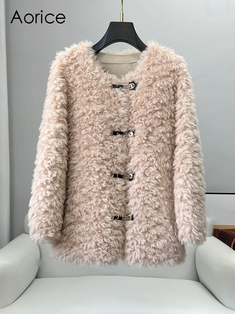 

Aorice Winter Warm Genuine Sheep Shearing New Design Coat Fashion Elegant Soft Jacket CT338