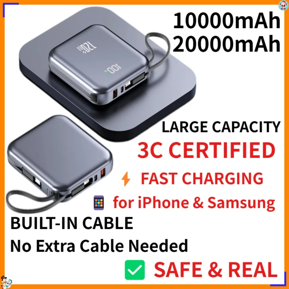 20000mAh Power Bank Built-in Cable Fast Charg...