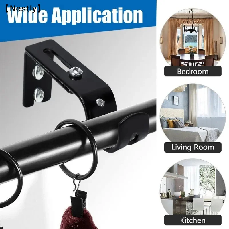2pc Wall-mounted Curtain Rod Support Extendable Metal Roman Pole Bracket Universal Adjustable Hanging Hook For Bedroom 〔Nest〕