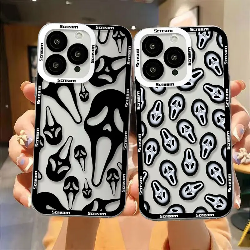 Ghostface Fear Scream Movie Phone Case For Samsung S24 S23 S22 S21 S20 S10 FE Note20 Note10 Plus Ultra 5G Clear Soft TPU Cover